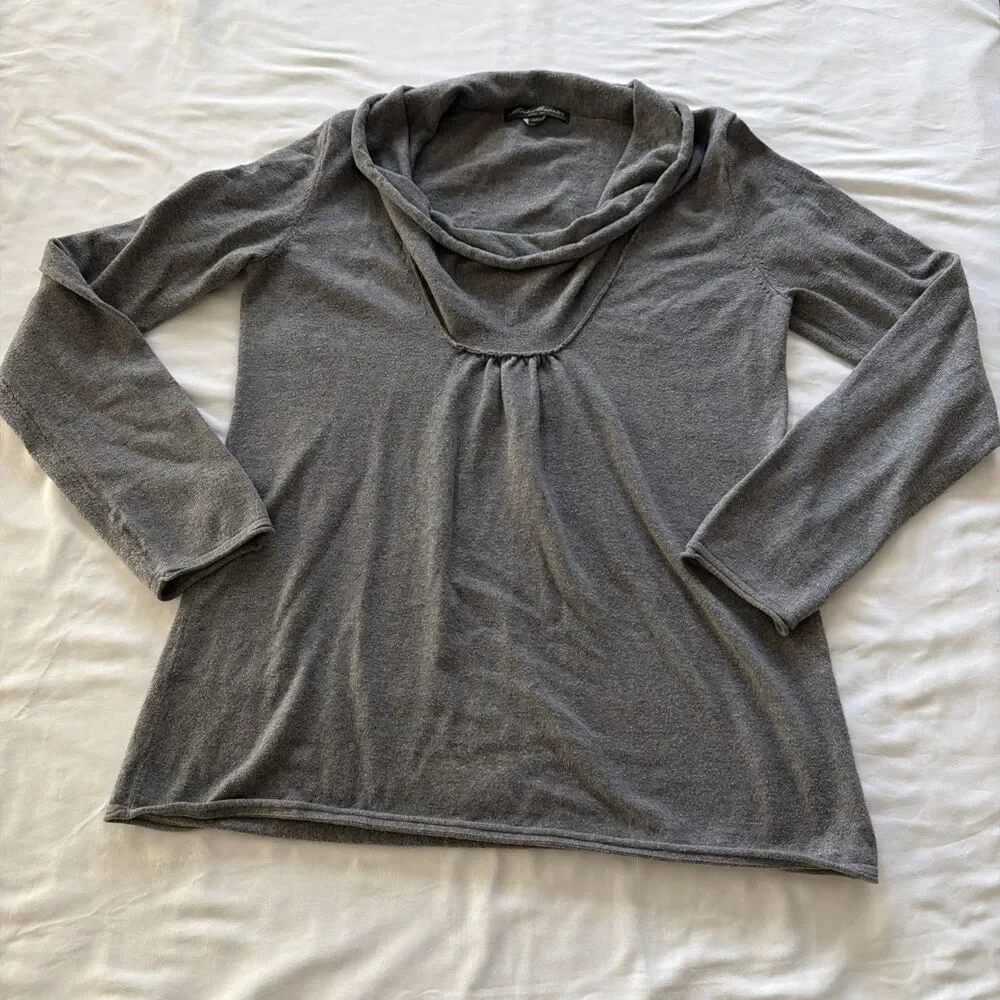 Eddie Bauer Women’s Medium TALL Gray Cowl Neck Pullover Sweater cotton nylon